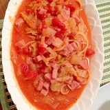白菜とハムのトマトスープパスタ